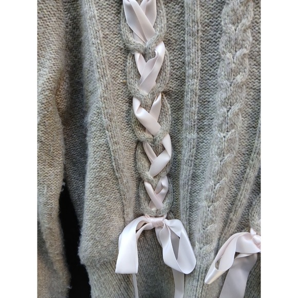 Foward Oatmeal Knit‎ Sweater With Braided Pink Satin Ribbons L - Picture 4 of 7